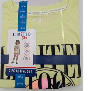 Limited Too Girls L 12 14 Lime Green 2 Piece Active Set T Shirt Shorts Palm Tree